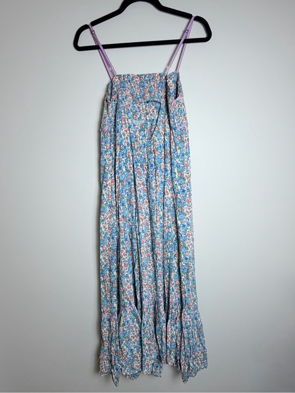 Free People Blue Floral Smocked Button-Front Maxi Dress Size XS - Picture 3 of 10